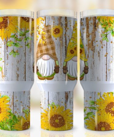 Sunflowers And Gnomes Custom Stanley Quencher 40Oz Stainless Steel Tumbler With Handle