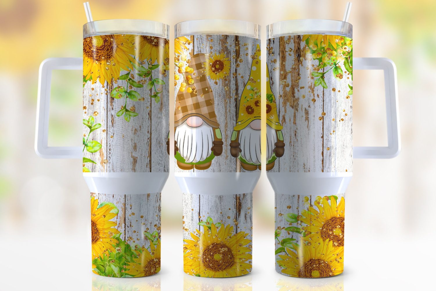 Sunflowers And Gnomes Custom Stanley Quencher 40Oz Stainless Steel Tumbler With Handle