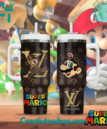 Super Mario X Louis Vuitton Games Custom Stanley Quencher 40Oz Stainless Steel Tumbler With Handle