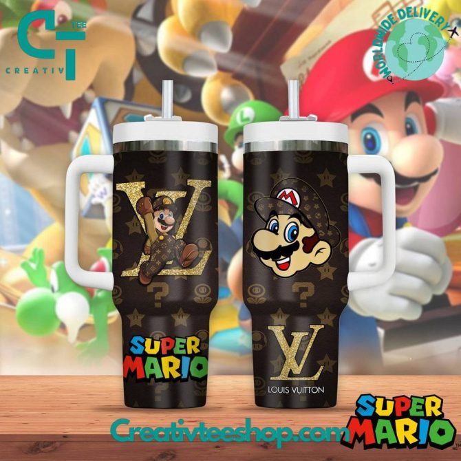 Super Mario X Louis Vuitton Games Custom Stanley Quencher 40Oz Stainless Steel Tumbler With Handle