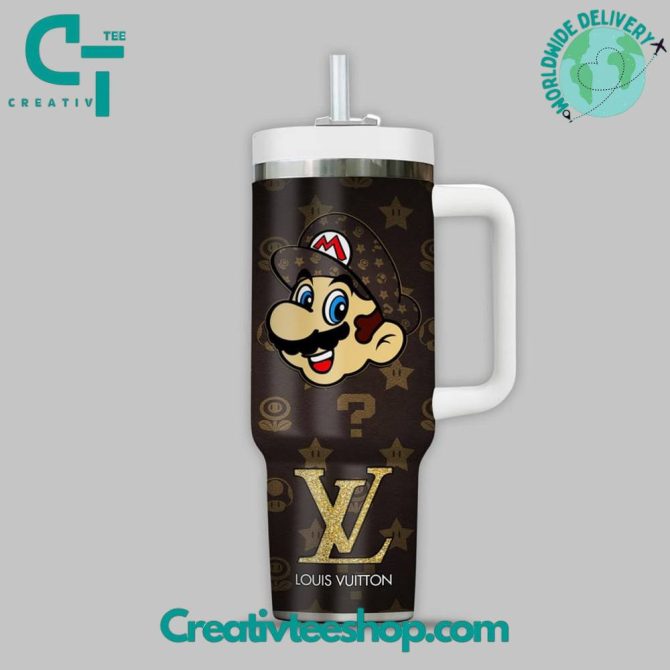 Super Mario X Louis Vuitton Games Custom Stanley Quencher 40Oz Stainless Steel Tumbler With Handle - Image 3