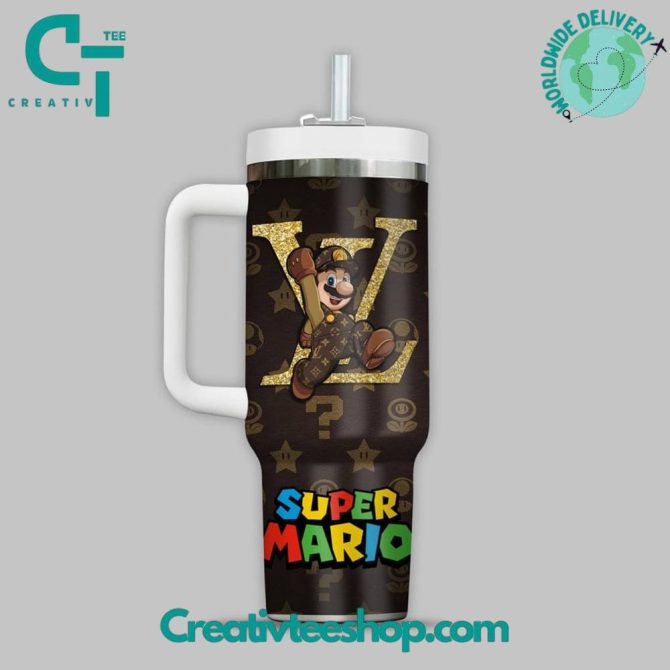 Super Mario X Louis Vuitton Games Custom Stanley Quencher 40Oz Stainless Steel Tumbler With Handle - Image 2