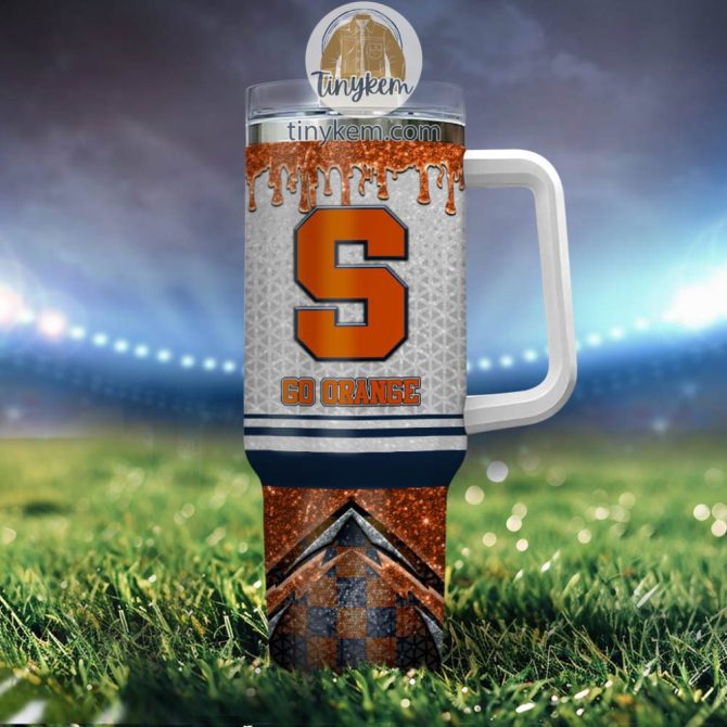 Syracuse Orange Glitter Ncaa Custom Stanley Quencher 40Oz Stainless Steel Tumbler With Handle - Image 4