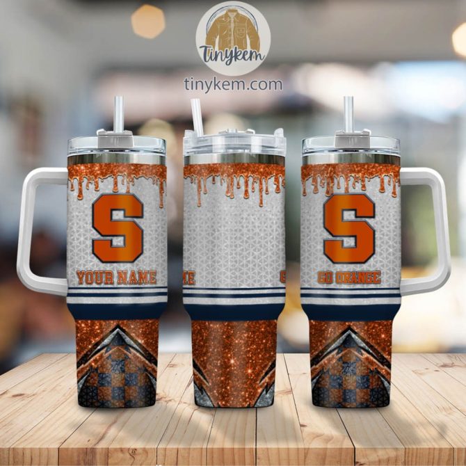 Syracuse Orange Glitter Ncaa Custom Stanley Quencher 40Oz Stainless Steel Tumbler With Handle - Image 2