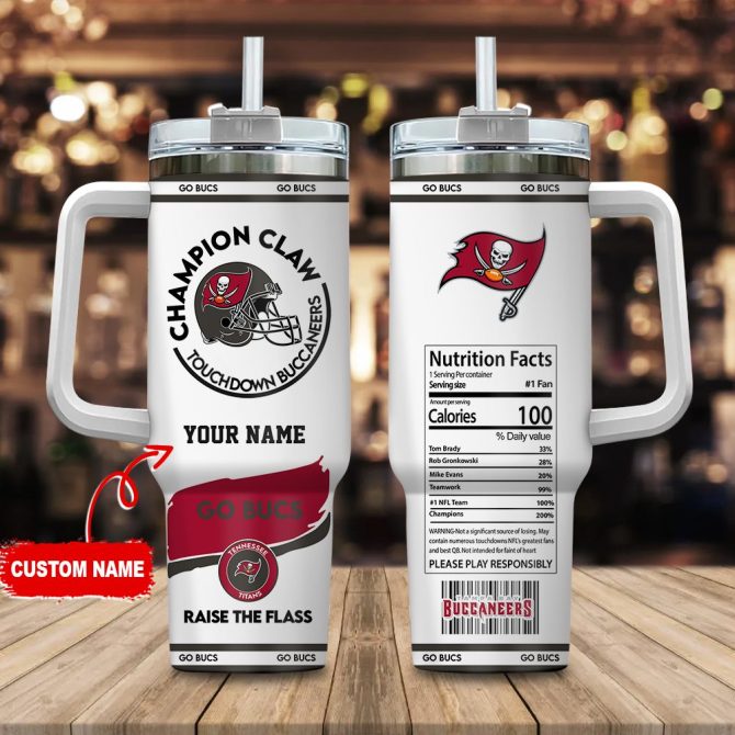 Tampa Bay Buccaneers Nfl Champion Claw Custom Stanley Quencher 40Oz Stainless Steel Tumbler With Handle