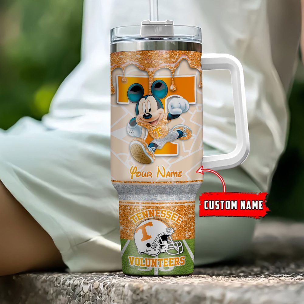 Tennessee Volunteers Ncaa Mickey Mouse Glitter Custom Stanley Quencher 40Oz Stainless Steel Tumbler With Handle - Image 4