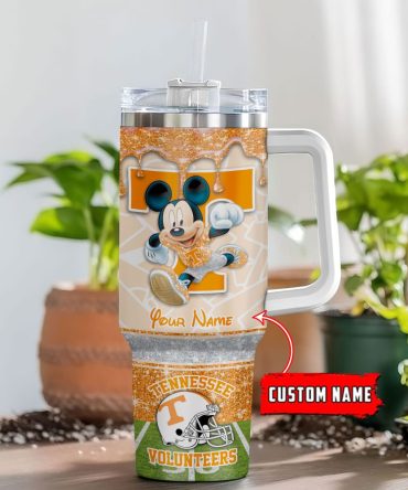 Tennessee Volunteers Ncaa Mickey Mouse Glitter Custom Stanley Quencher 40Oz Stainless Steel Tumbler With Handle