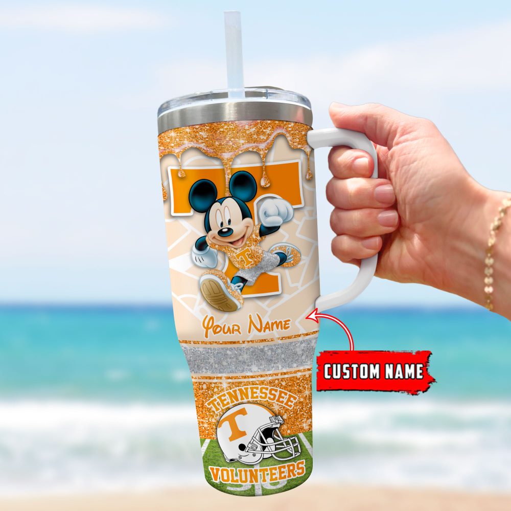 Tennessee Volunteers Ncaa Mickey Mouse Glitter Custom Stanley Quencher 40Oz Stainless Steel Tumbler With Handle - Image 3