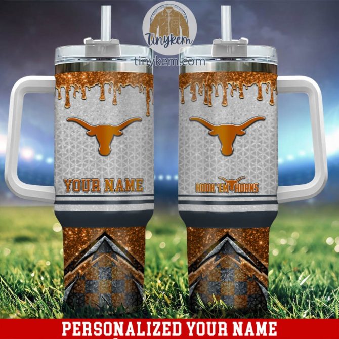 Texas Longhorns Glitter Ncaa Custom Stanley Quencher 40Oz Stainless Steel Tumbler With Handle