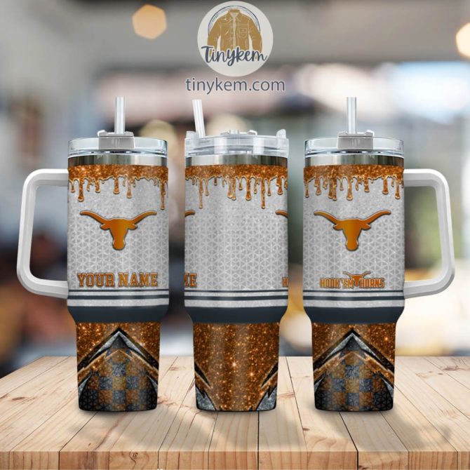 Texas Longhorns Glitter Ncaa Custom Stanley Quencher 40Oz Stainless Steel Tumbler With Handle - Image 2