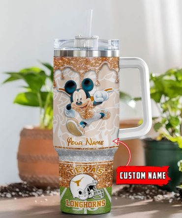 Texas Longhorns Ncaa Mickey Mouse Glitter Custom Stanley Quencher 40Oz Stainless Steel Tumbler With Handle
