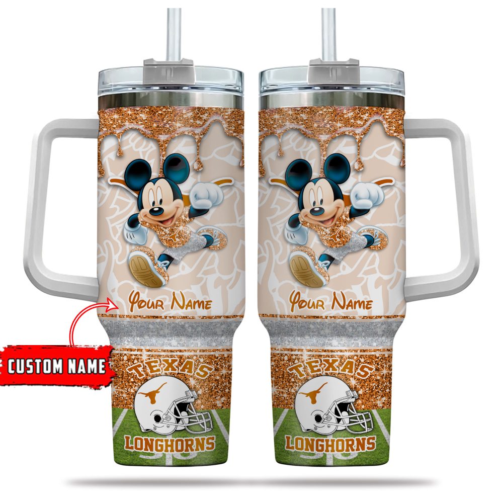 Texas Longhorns Ncaa Mickey Mouse Glitter Custom Stanley Quencher 40Oz Stainless Steel Tumbler With Handle - Image 5
