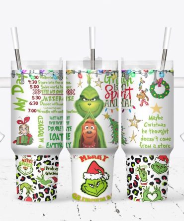 The Grinch Merry Xmas Movies Custom Stanley Quencher 40Oz Stainless Steel Tumbler With Handle