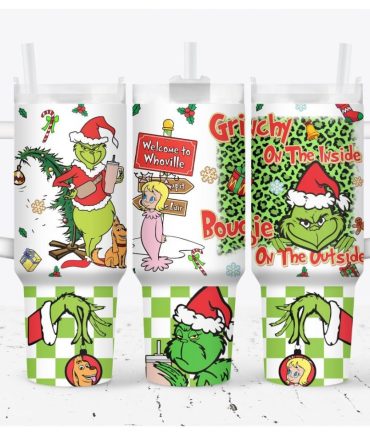 The Grinch Merry Xmas Movies Custom Stanley Quencher 40Oz Stainless Steel Tumbler With Handle