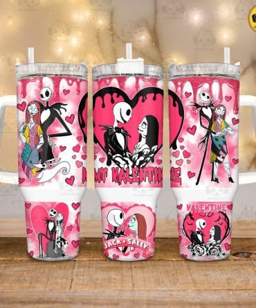 The Nightmare Before Christmas Horror Couple Disney Movies Custom Stanley Quencher 40Oz Stainless Steel Tumbler With Handle
