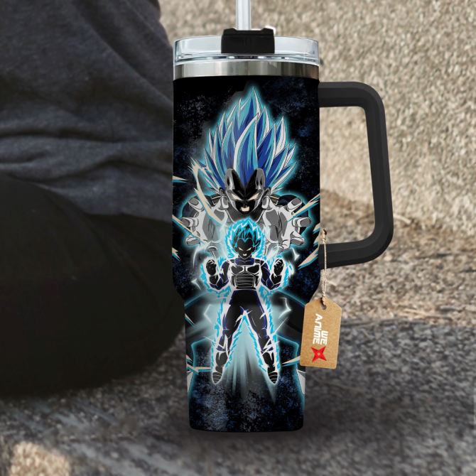 Vegeta Super Saiyan Blue Dragon Ball Anime Custom Stanley Quencher 40Oz Stainless Steel Tumbler With Handle - Image 4