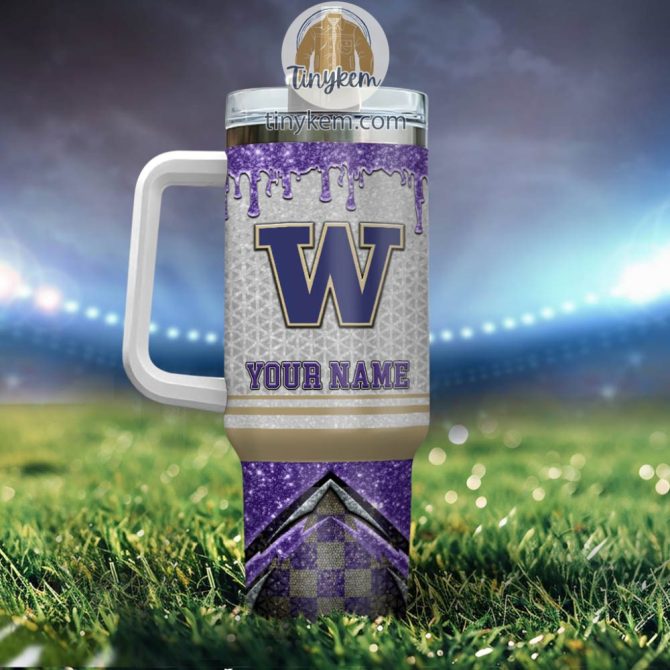 Washington Huskies Glitter Ncaa Custom Stanley Quencher 40Oz Stainless Steel Tumbler With Handle - Image 3
