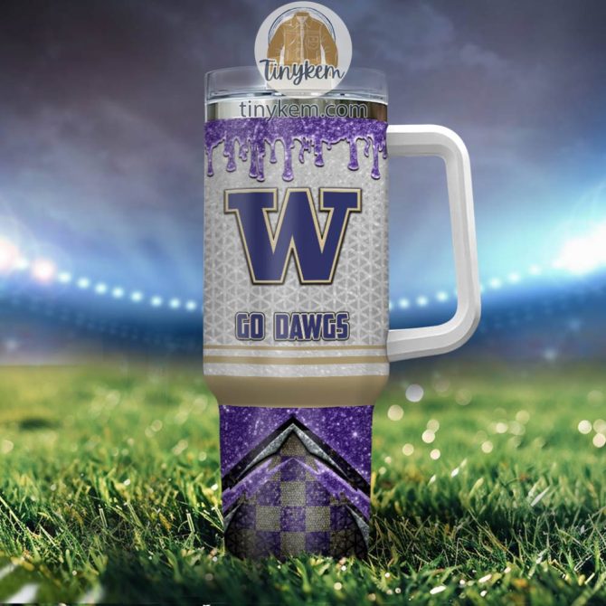 Washington Huskies Glitter Ncaa Custom Stanley Quencher 40Oz Stainless Steel Tumbler With Handle - Image 4