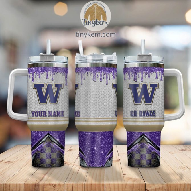 Washington Huskies Glitter Ncaa Custom Stanley Quencher 40Oz Stainless Steel Tumbler With Handle - Image 2