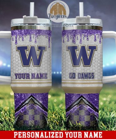 Washington Huskies Glitter Ncaa Custom Stanley Quencher 40Oz Stainless Steel Tumbler With Handle