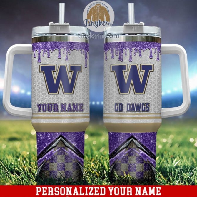 Washington Huskies Glitter Ncaa Custom Stanley Quencher 40Oz Stainless Steel Tumbler With Handle