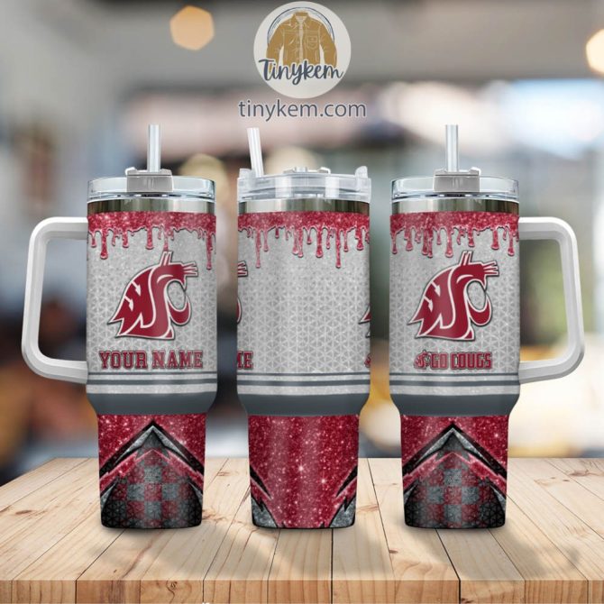 Washington State Cougars Glitter Ncaa Custom Stanley Quencher 40Oz Stainless Steel Tumbler With Handle - Image 2