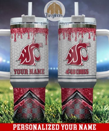 Washington State Cougars Glitter Ncaa Custom Stanley Quencher 40Oz Stainless Steel Tumbler With Handle
