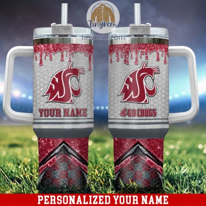 Washington State Cougars Glitter Ncaa Custom Stanley Quencher 40Oz Stainless Steel Tumbler With Handle