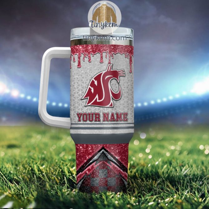 Washington State Cougars Glitter Ncaa Custom Stanley Quencher 40Oz Stainless Steel Tumbler With Handle - Image 3