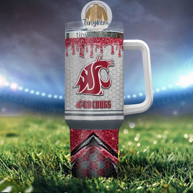Washington State Cougars Glitter Ncaa Custom Stanley Quencher 40Oz Stainless Steel Tumbler With Handle - Image 4