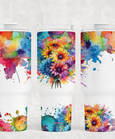 Watercolor Sunflowers Custom Stanley Quencher 40Oz Stainless Steel Tumbler With Handle