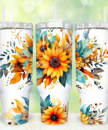 Watercolor Sunflowers Custom Stanley Quencher 40Oz Stainless Steel Tumbler With Handle