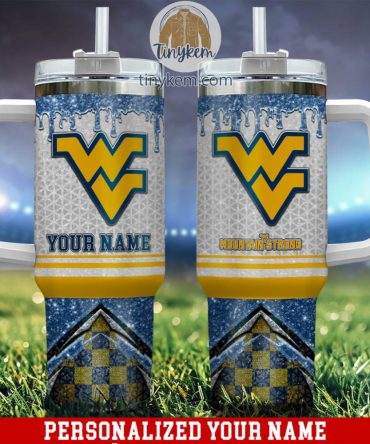 West Virginia Mountaineers Glitter Ncaa Custom Stanley Quencher 40Oz Stainless Steel Tumbler With Handle