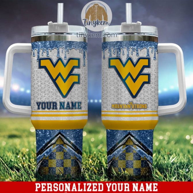 West Virginia Mountaineers Glitter Ncaa Custom Stanley Quencher 40Oz Stainless Steel Tumbler With Handle