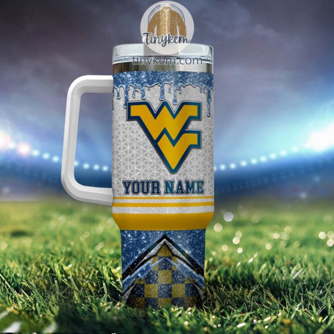 West Virginia Mountaineers Glitter Ncaa Custom Stanley Quencher 40Oz Stainless Steel Tumbler With Handle - Image 3