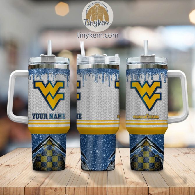 West Virginia Mountaineers Glitter Ncaa Custom Stanley Quencher 40Oz Stainless Steel Tumbler With Handle - Image 2