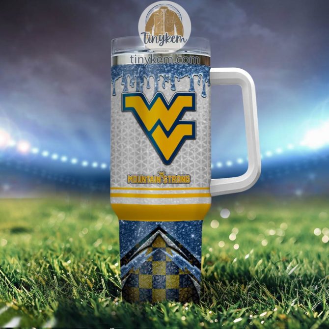 West Virginia Mountaineers Glitter Ncaa Custom Stanley Quencher 40Oz Stainless Steel Tumbler With Handle - Image 4