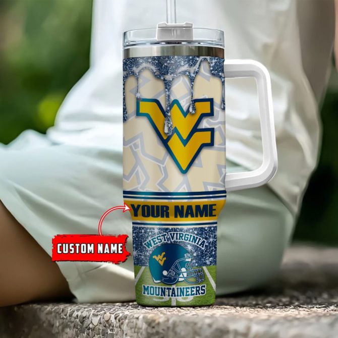 West Virginia Mountaineers Ncaa Glitter Custom Stanley Quencher 40Oz Stainless Steel Tumbler With Handle - Image 4