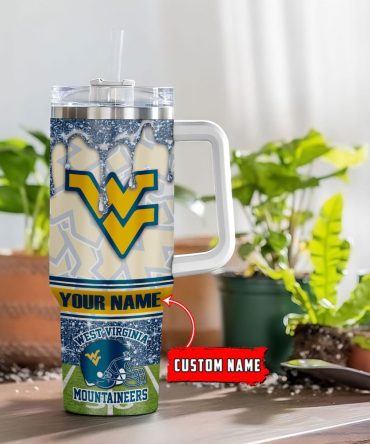 West Virginia Mountaineers Ncaa Glitter Custom Stanley Quencher 40Oz Stainless Steel Tumbler With Handle