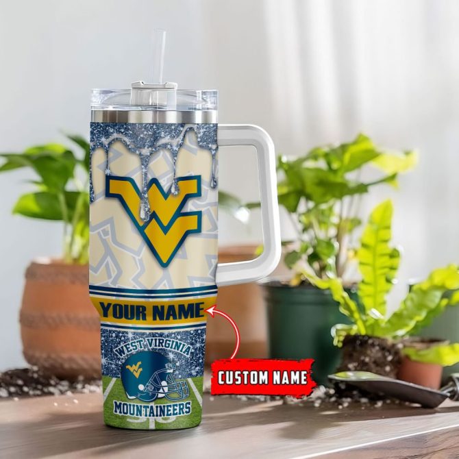 West Virginia Mountaineers Ncaa Glitter Custom Stanley Quencher 40Oz Stainless Steel Tumbler With Handle