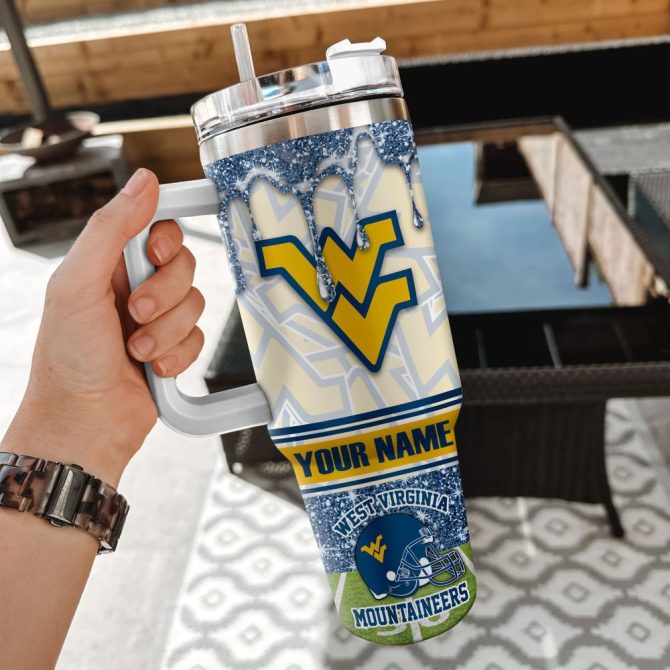 West Virginia Mountaineers Ncaa Glitter Custom Stanley Quencher 40Oz Stainless Steel Tumbler With Handle - Image 2
