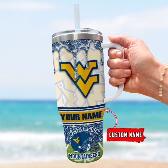 West Virginia Mountaineers Ncaa Glitter Custom Stanley Quencher 40Oz Stainless Steel Tumbler With Handle - Image 3