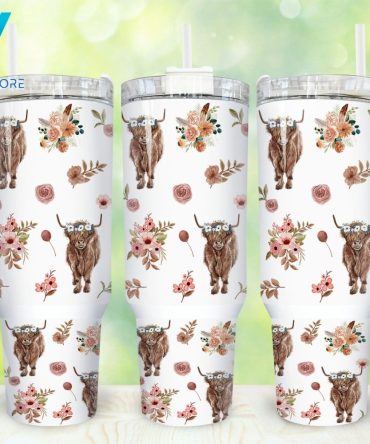 Western Highland Cow Custom Stanley Quencher 40Oz Stainless Steel Tumbler With Handle