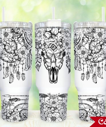 Western Highland Cow Skull Custom Stanley Quencher 40Oz Stainless Steel Tumbler With Handle
