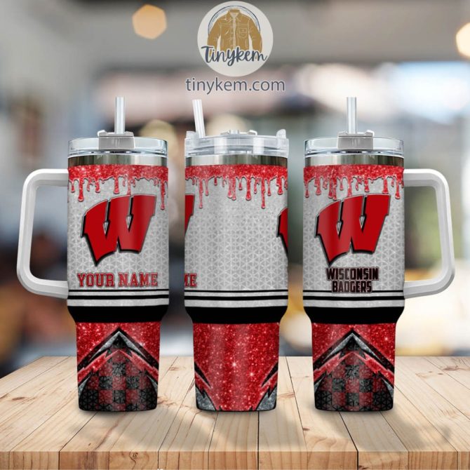 Wisconsin Badgers Glitter Ncaa Custom Stanley Quencher 40Oz Stainless Steel Tumbler With Handle - Image 2