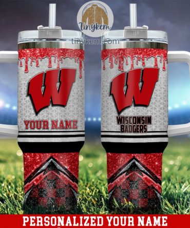 Wisconsin Badgers Glitter Ncaa Custom Stanley Quencher 40Oz Stainless Steel Tumbler With Handle