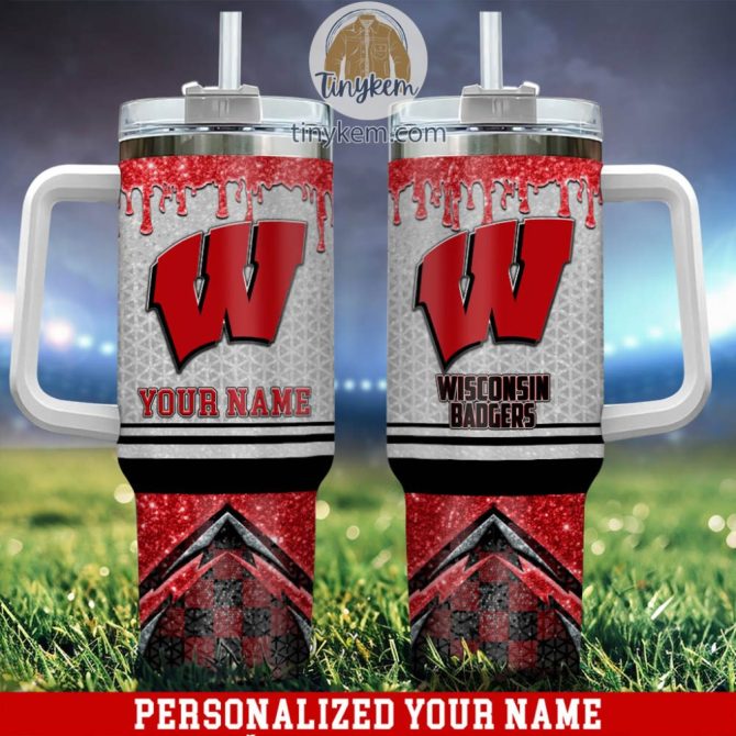 Wisconsin Badgers Glitter Ncaa Custom Stanley Quencher 40Oz Stainless Steel Tumbler With Handle