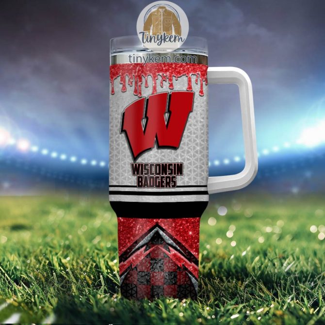 Wisconsin Badgers Glitter Ncaa Custom Stanley Quencher 40Oz Stainless Steel Tumbler With Handle - Image 4