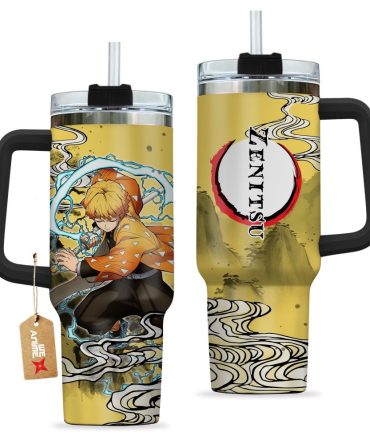 Zenitsu Agatsuma Kimestu No Yaiba Anime Custom Stanley Quencher 40Oz Stainless Steel Tumbler With Handle