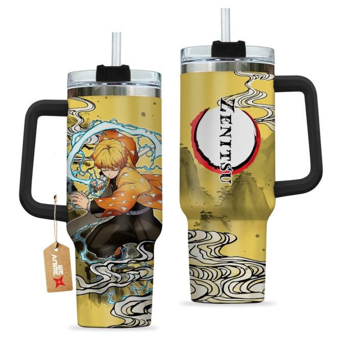 Zenitsu Agatsuma Kimestu No Yaiba Anime Custom Stanley Quencher 40Oz Stainless Steel Tumbler With Handle